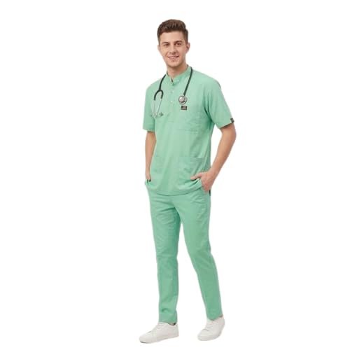 Medical Scrub Suit for Doctors, Mandarin China Collar, Green - Image 8
