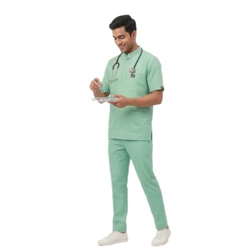 Medical Scrub Suit for Doctors, Mandarin China Collar, Green - Image 3