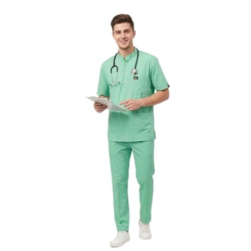 Medical Scrub Suit for Doctors, Mandarin China Collar, Green - Image 4