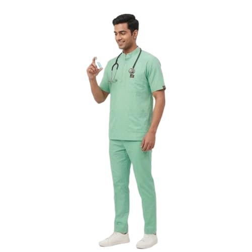 Medical Scrub Suit for Doctors, Mandarin China Collar, Green - Image 7