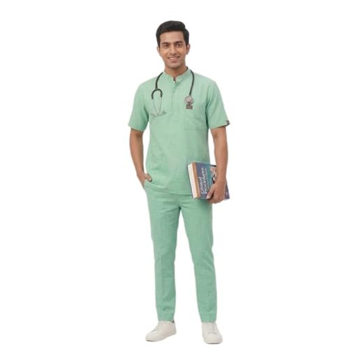 Medical Scrub Suit for Doctors, Mandarin China Collar, Green - Image 6