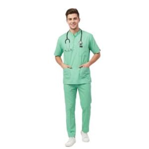 Medical Scrub Suit for Doctors, Mandarin China Collar, Green