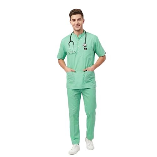 Medical Scrub Suit for Doctors, Mandarin China Collar, Green