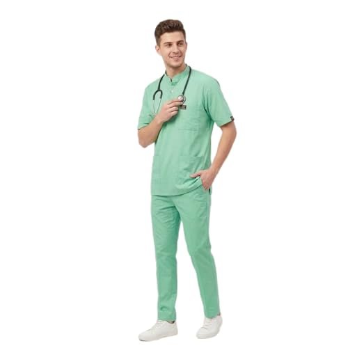 Medical Scrub Suit for Doctors, Mandarin China Collar, Green - Image 2