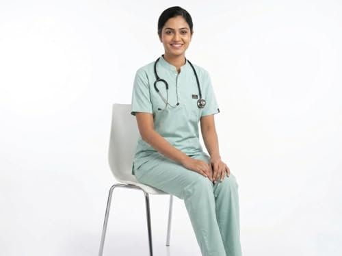 Female Medical Scrub Suit for Doctors, Mint Green, China Collar, - Image 4