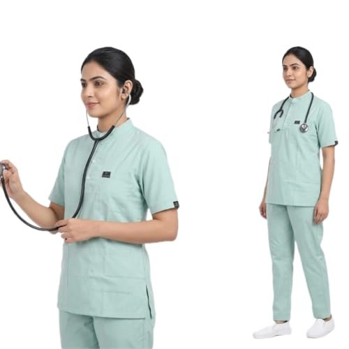 Female Medical Scrub Suit for Doctors, Mint Green, China Collar, - Image 6