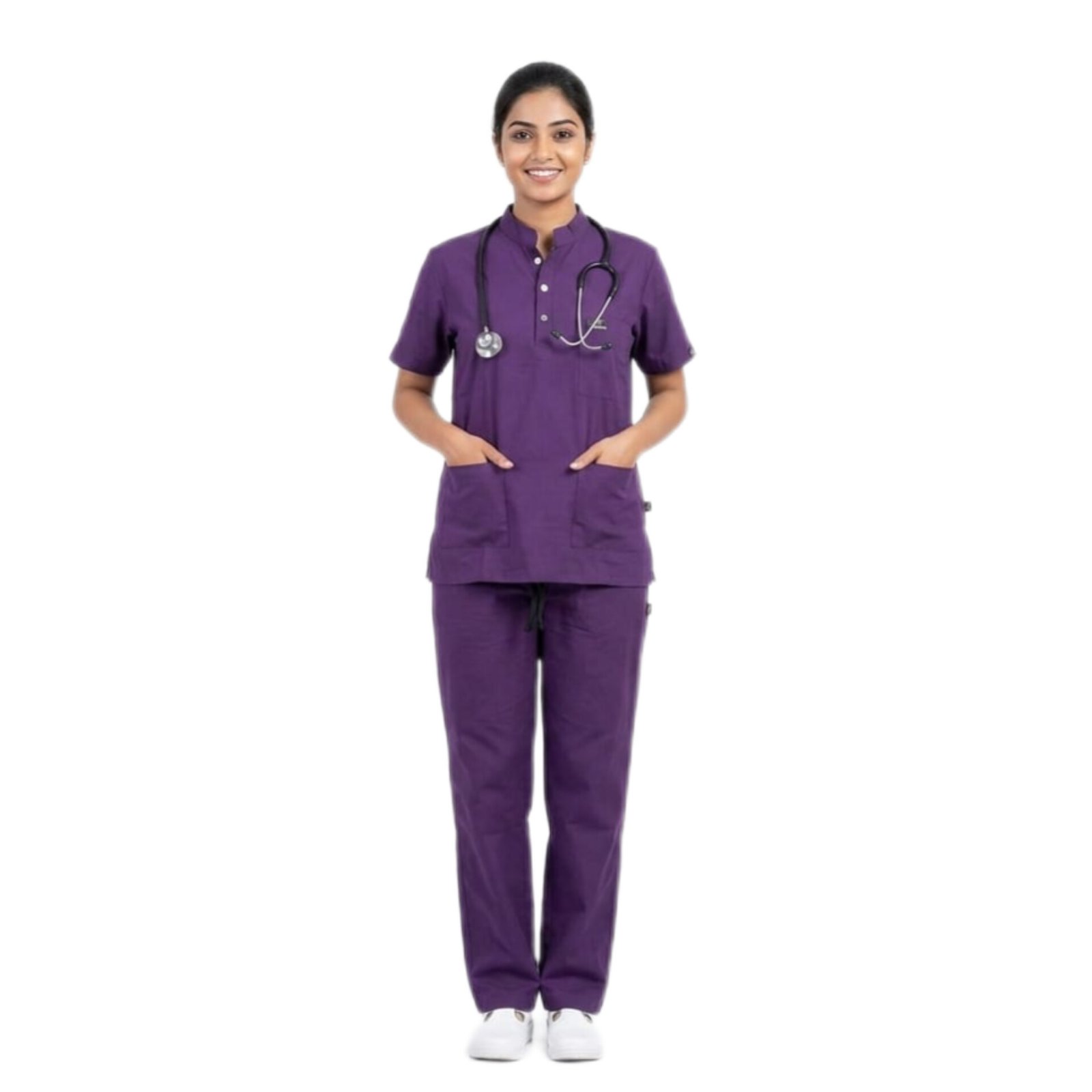 Women's Medical Scrub Suit for Doctors, Purple Wine, Short Sleeve, Breathable