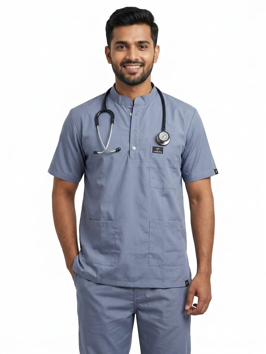 Medical Scrub Suit for Doctors, Chinese Collar, Grey Colour - Image 7