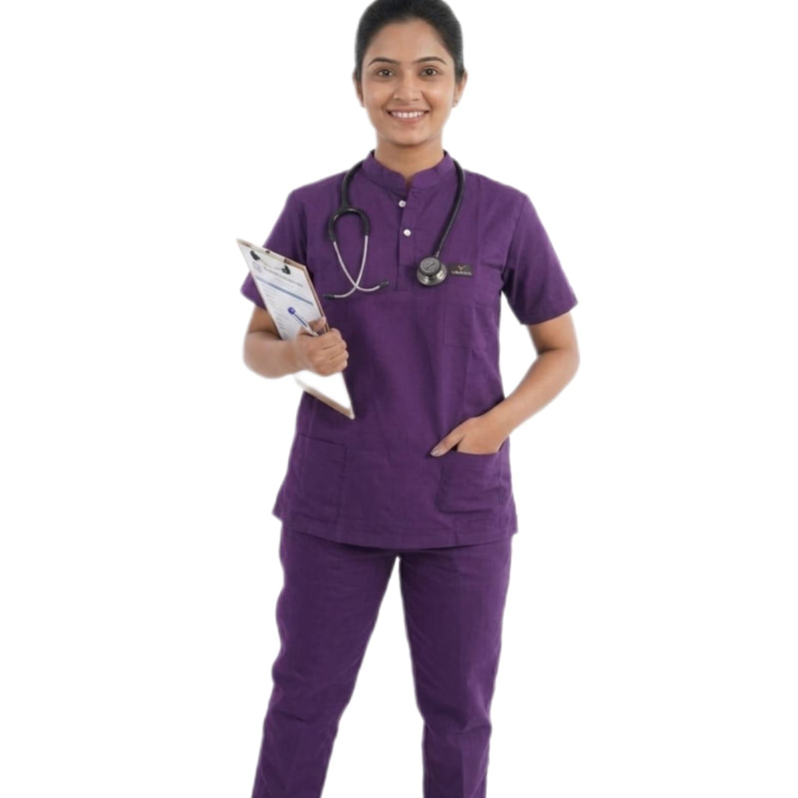 Women's Medical Scrub Suit for Doctors, Purple Wine, Short Sleeve, Breathable - Image 2