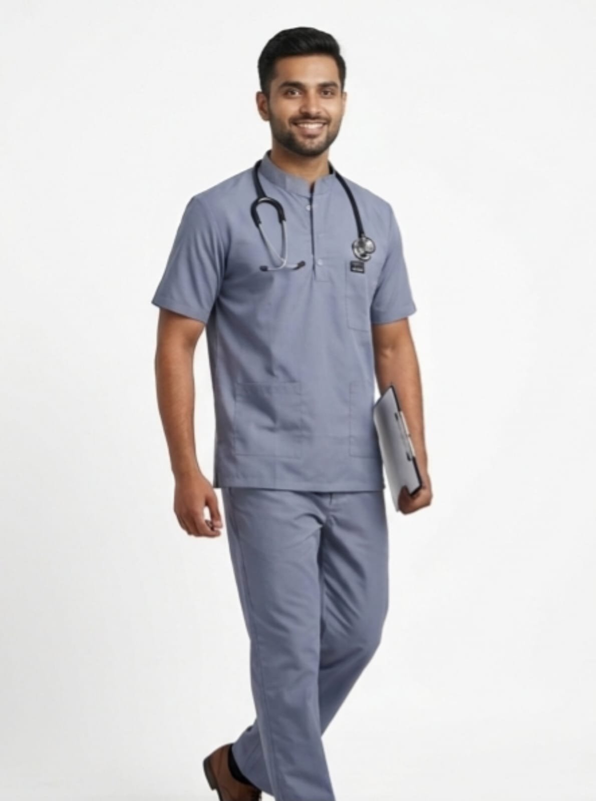 Medical Scrub Suit for Doctors, Chinese Collar, Grey Colour - Image 9