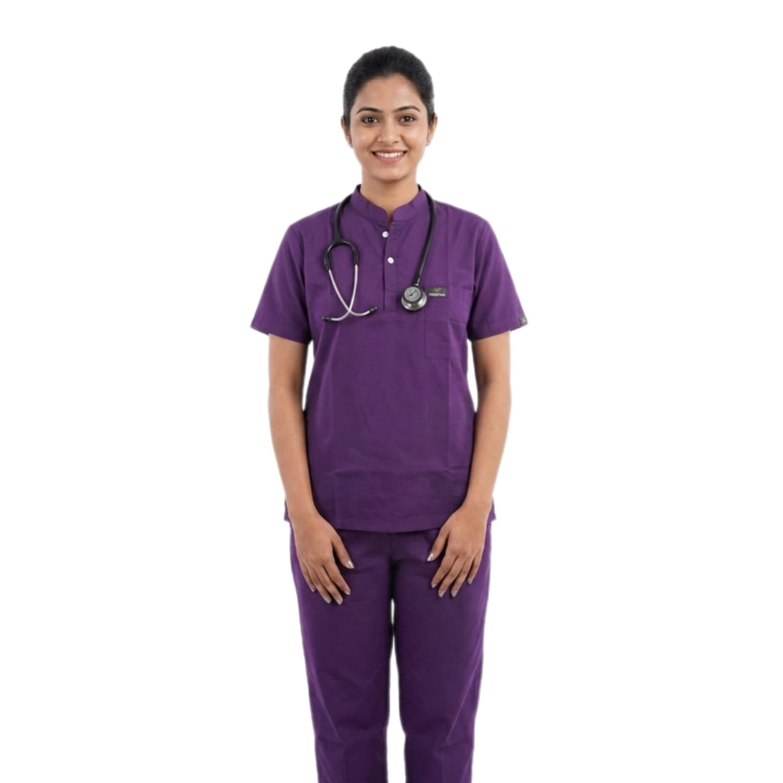 Women's Medical Scrub Suit for Doctors, Purple Wine, Short Sleeve, Breathable - Image 4