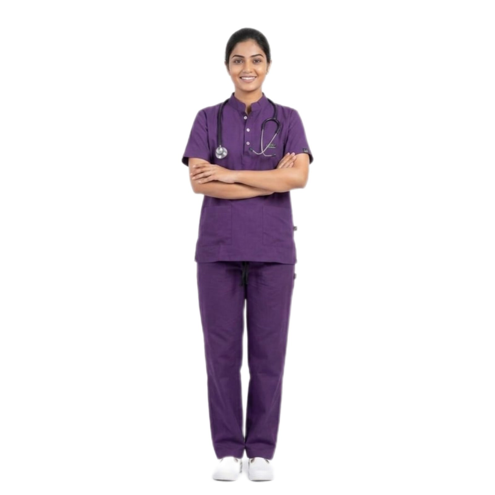Women's Medical Scrub Suit for Doctors, Purple Wine, Short Sleeve, Breathable - Image 3