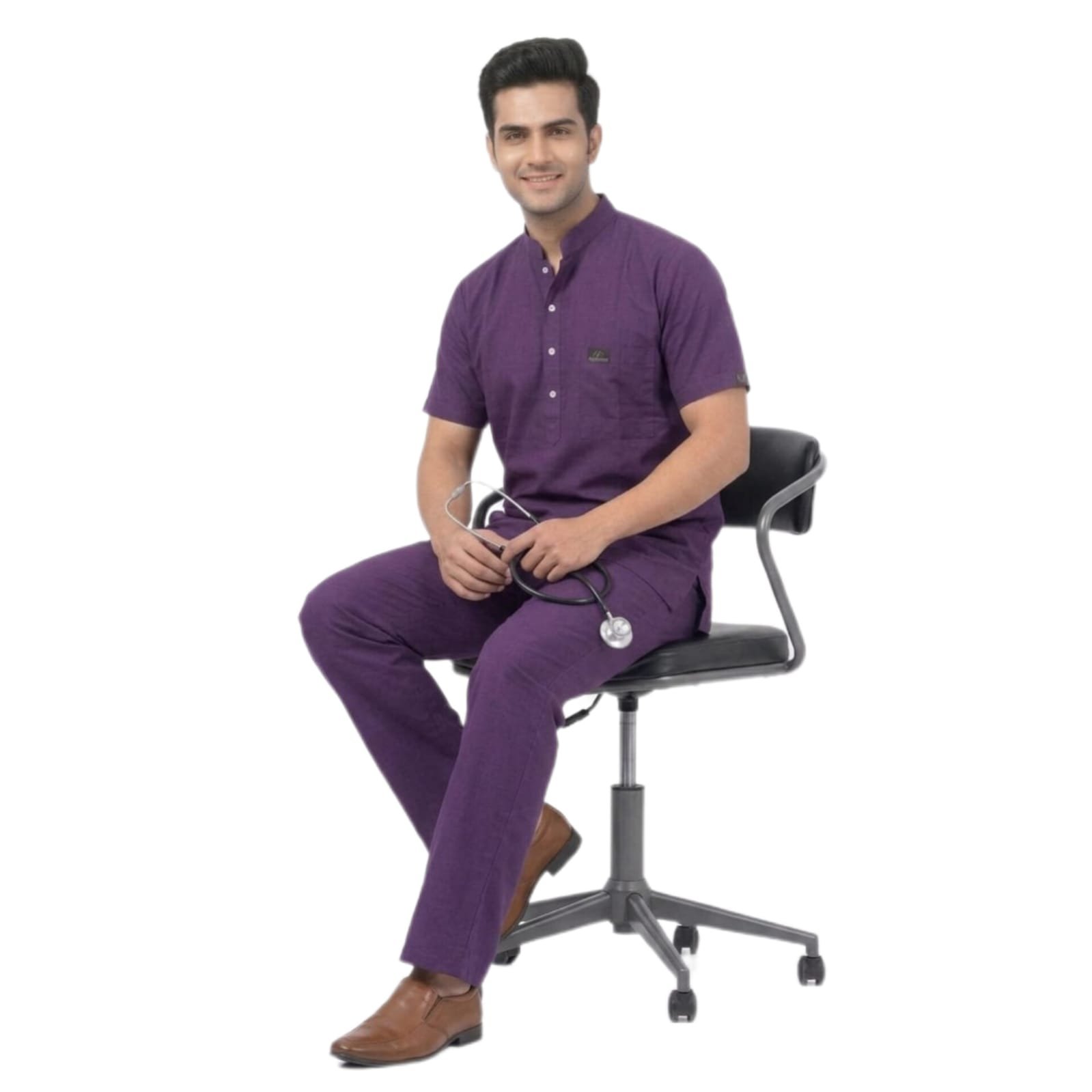 Purple Wine Coloured Male Medical Scrub Suit for Doctors - Image 4