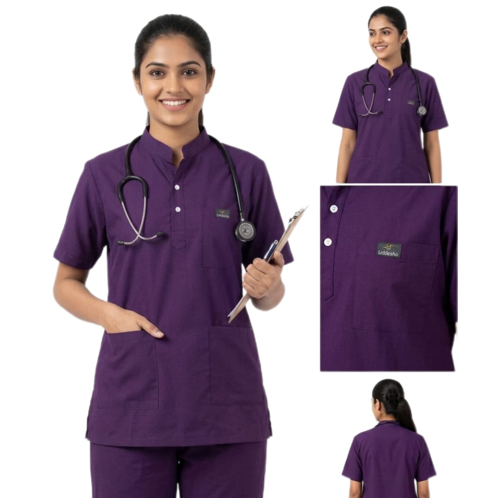 Women's Medical Scrub Suit for Doctors, Purple Wine, Short Sleeve, Breathable - Image 5