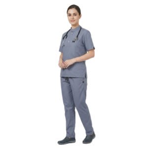 Women's Medical Scrub Suit for Doctors, Grey,  Mandarin Collar
