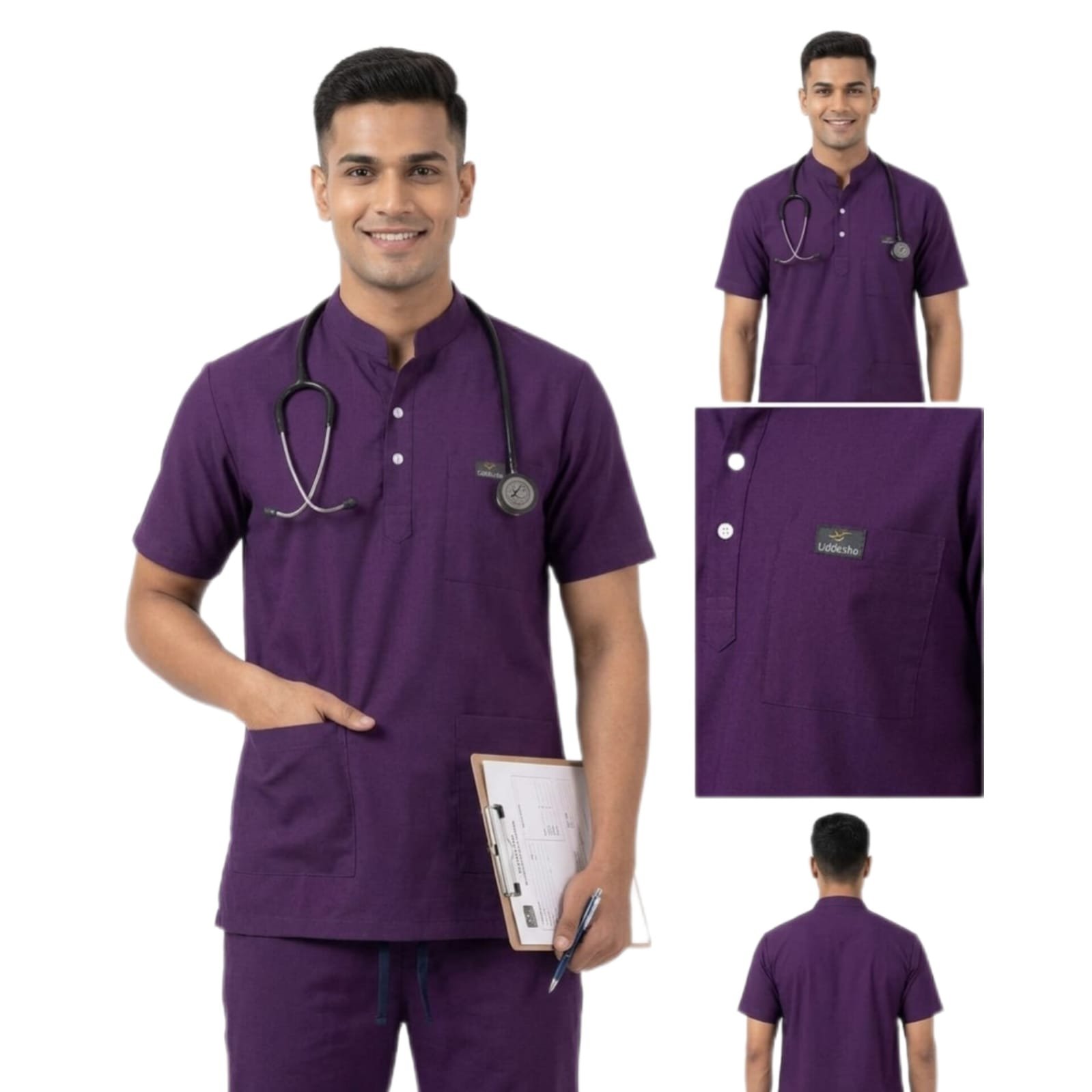 Purple Wine Coloured Male Medical Scrub Suit for Doctors - Image 7
