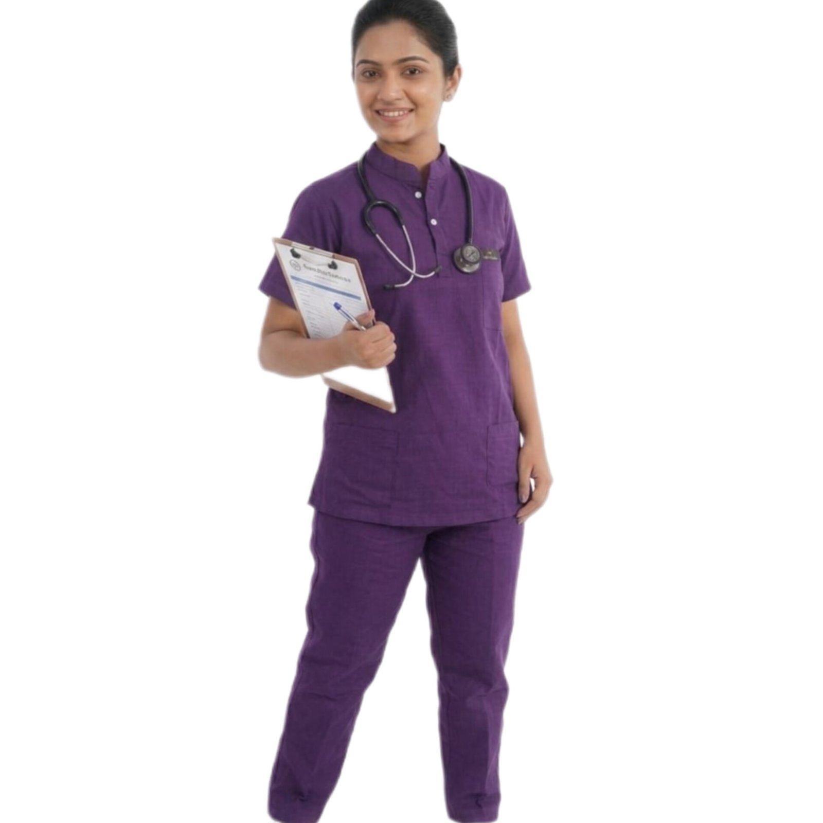 Women's Medical Scrub Suit for Doctors, Purple Wine, Short Sleeve, Breathable - Image 7