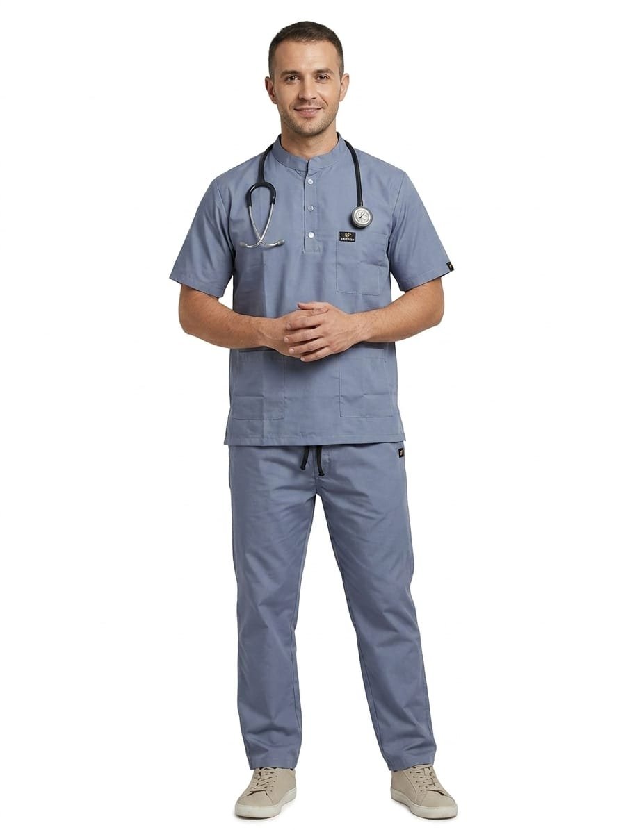 Medical Scrub Suit for Doctors, Chinese Collar, Grey Colour - Image 6