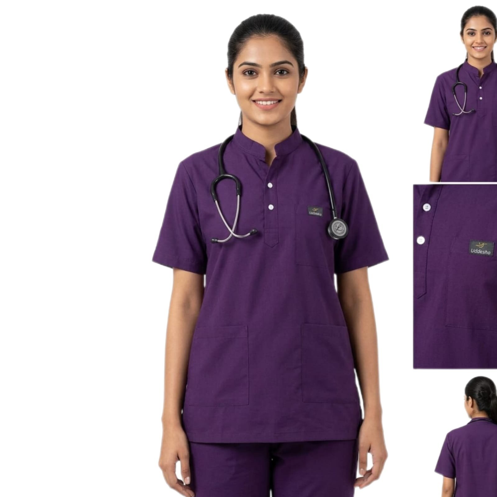 Women's Medical Scrub Suit for Doctors, Purple Wine, Short Sleeve, Breathable - Image 8