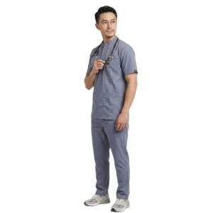 Medical Scrub Suit for Doctors, Chinese Collar, Grey Colour