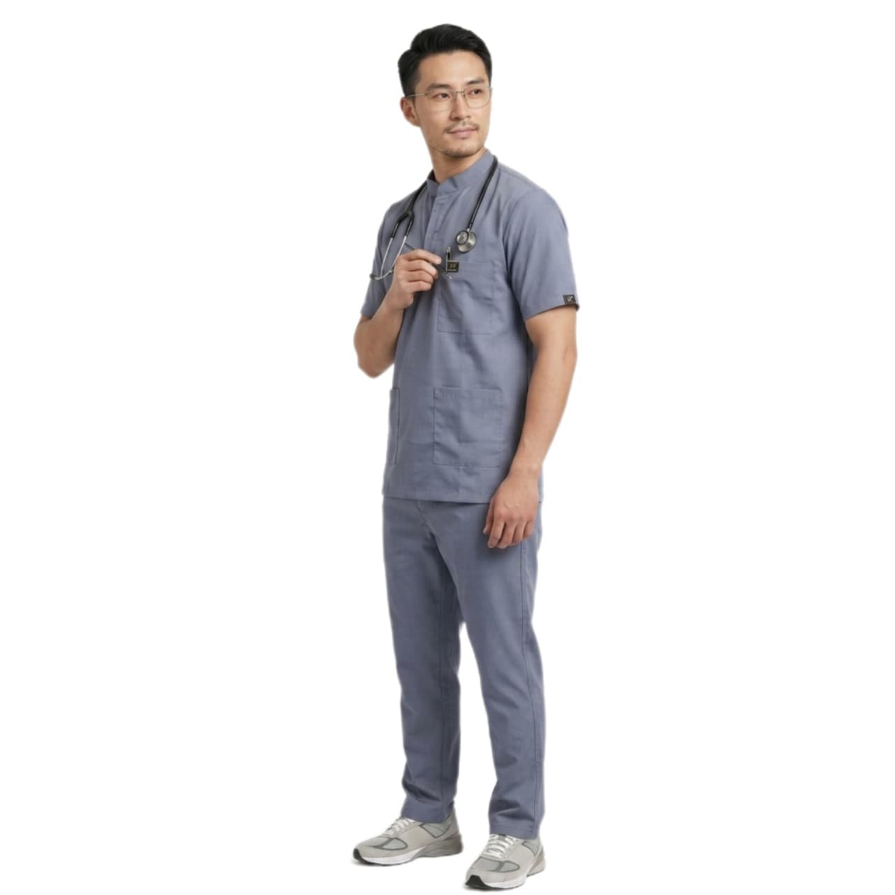 Medical Scrub Suit for Doctors, Chinese Collar, Grey Colour
