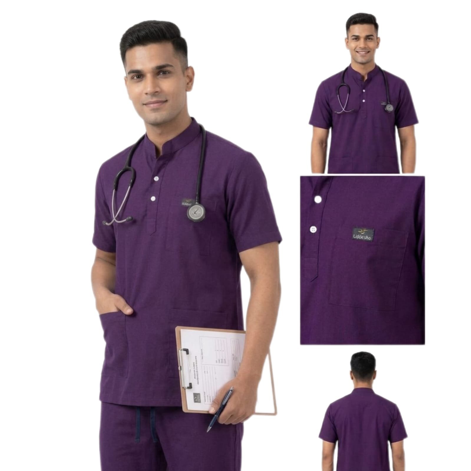 Purple Wine Coloured Male Medical Scrub Suit for Doctors - Image 3