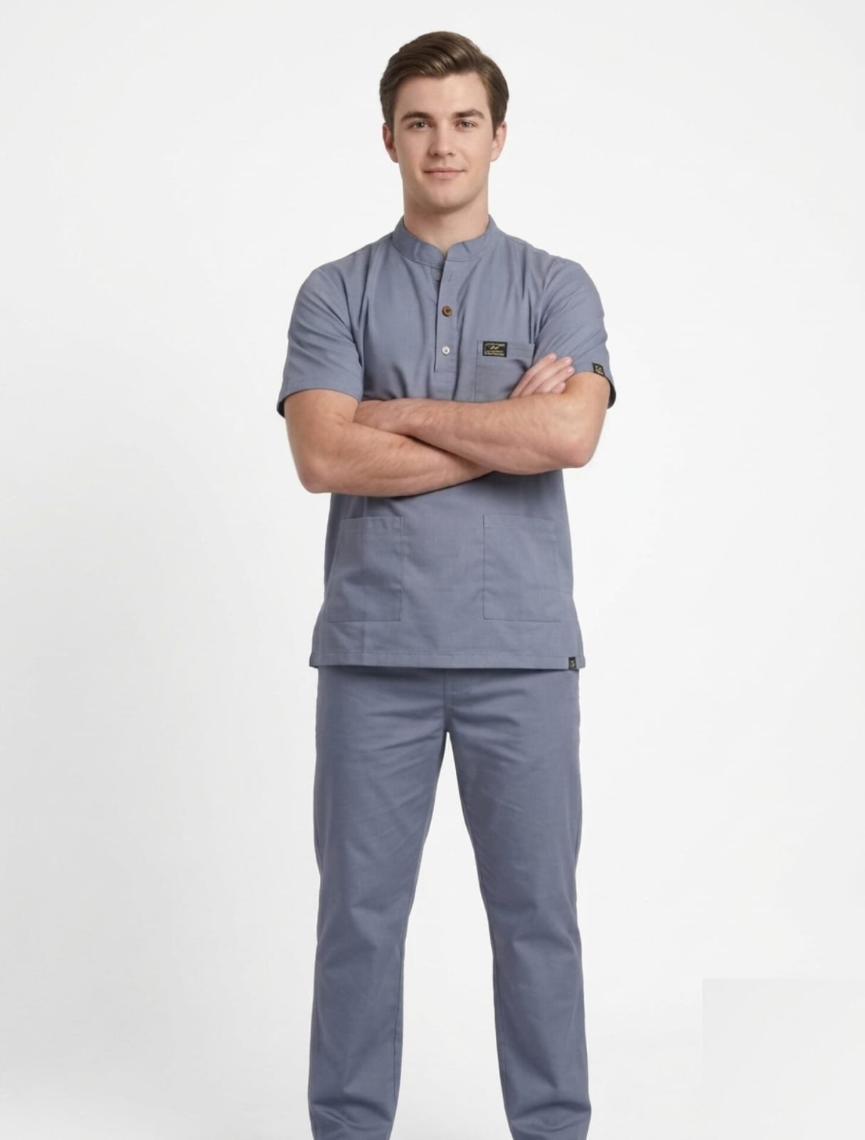 Medical Scrub Suit for Doctors, Chinese Collar, Grey Colour - Image 3