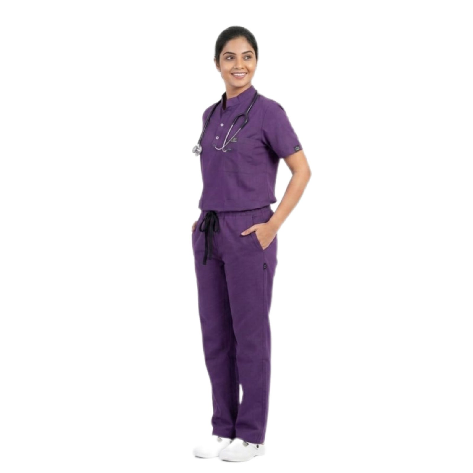 Women's Medical Scrub Suit for Doctors, Purple Wine, Short Sleeve, Breathable - Image 10