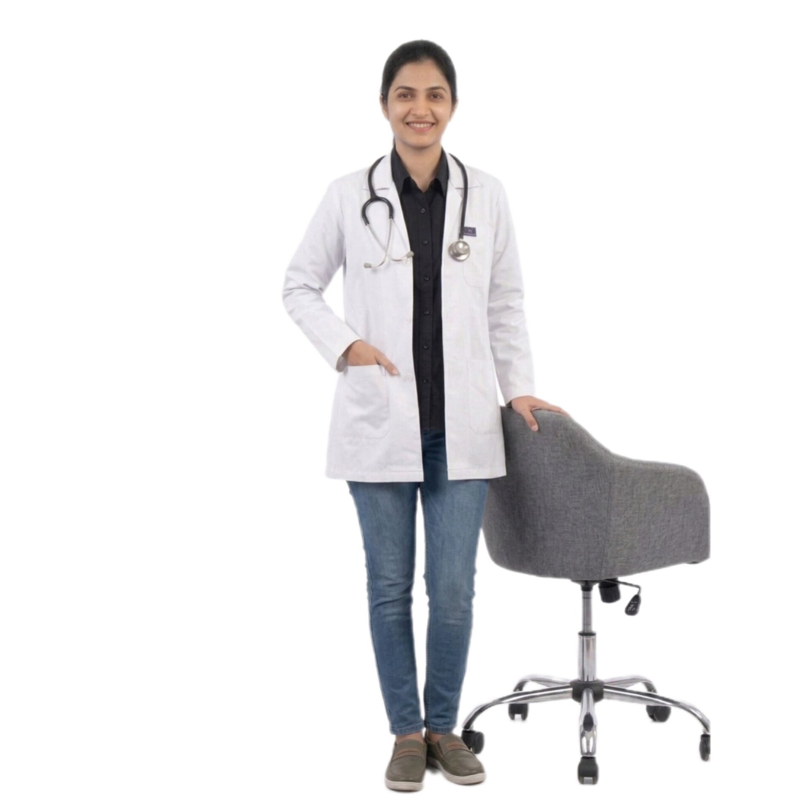 Women's Full Sleeve White Medical Lab Coat for Doctors and Medical Students