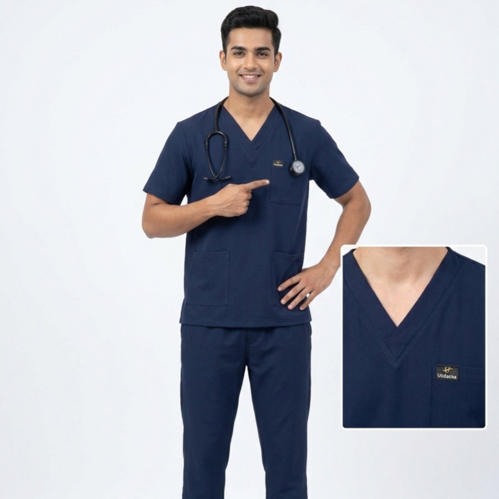 Scrub Suit for Men | 5 Pockets |V Neck Top| Short Sleeves| Navy Blue - Image 7