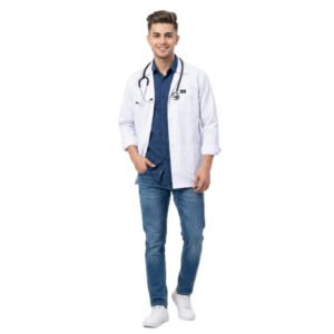 Men's White Full Sleeve Medical Lab Coat for Doctors and Medical Students
