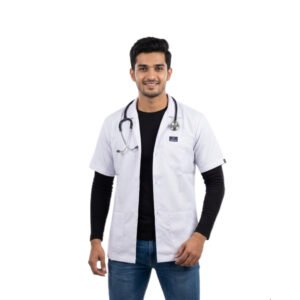 Men's Half Sleeve Medical Apron, White, Doctor Lab Coat