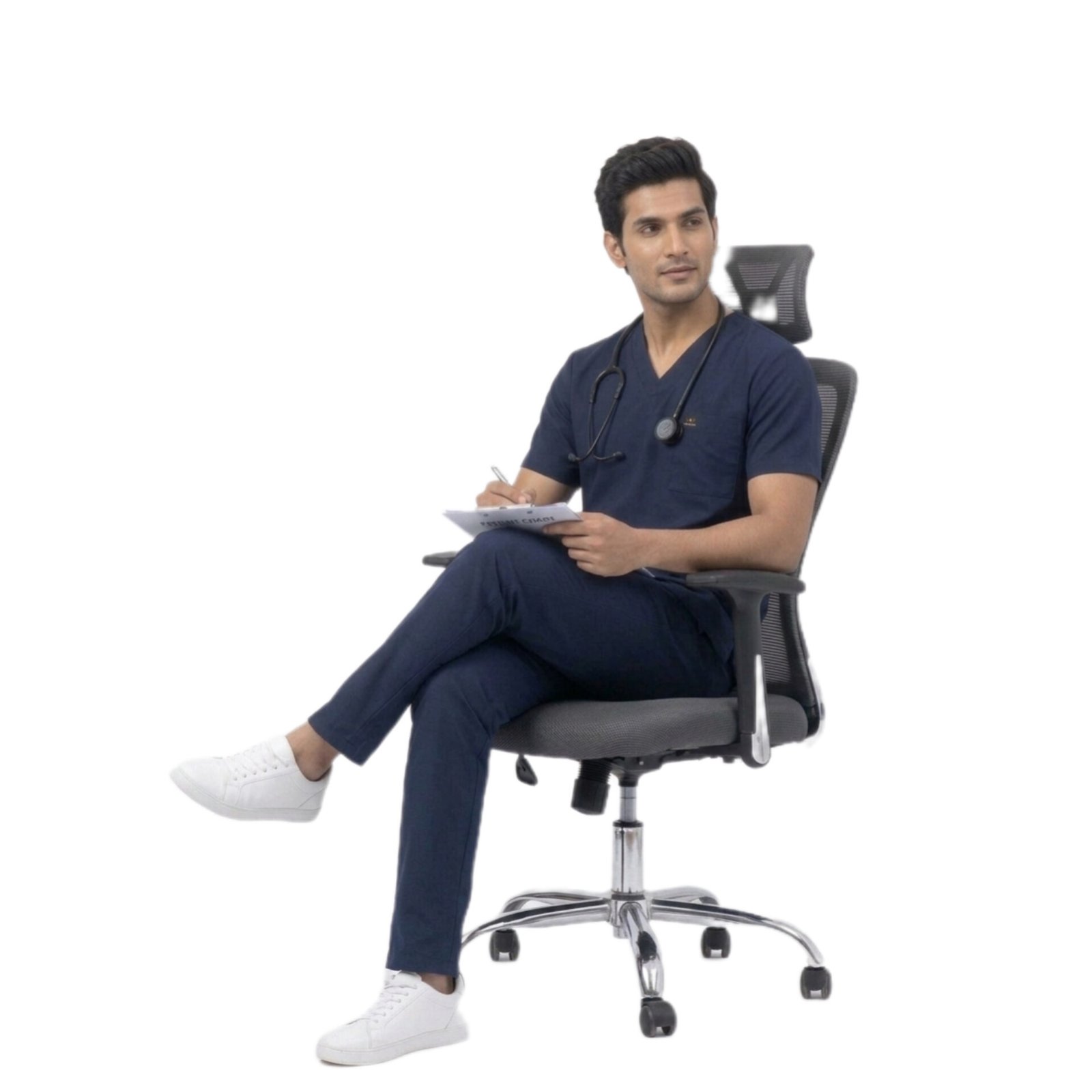 Scrub Suit for Men | 5 Pockets |V Neck Top| Short Sleeves| Navy Blue - Image 4