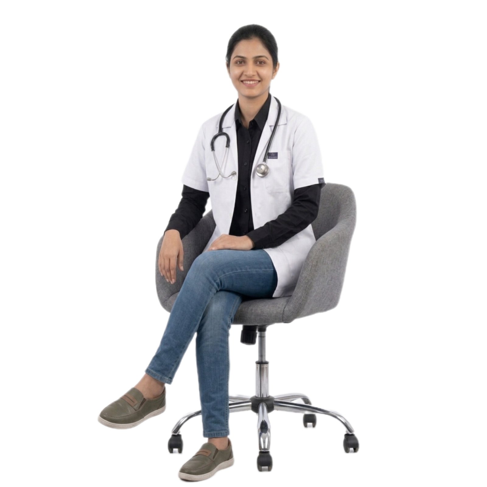 Women's Half Sleeve Medical Apron, White, Doctor Lab Coat with Front Pockets - Image 4