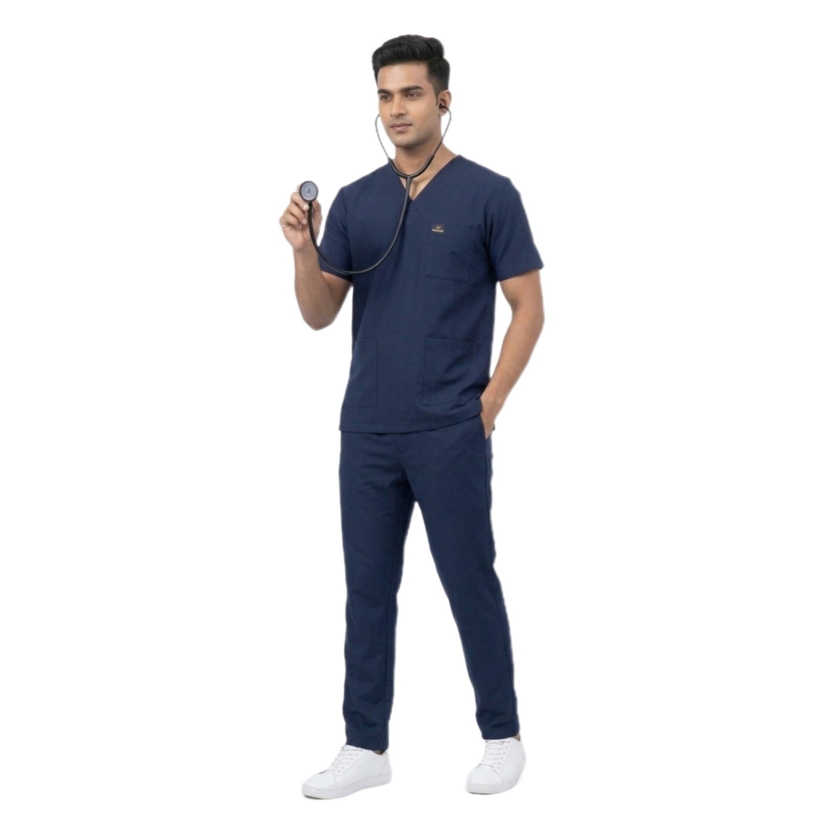 Scrub Suit for Men | 5 Pockets |V Neck Top| Short Sleeves| Navy Blue - Image 5